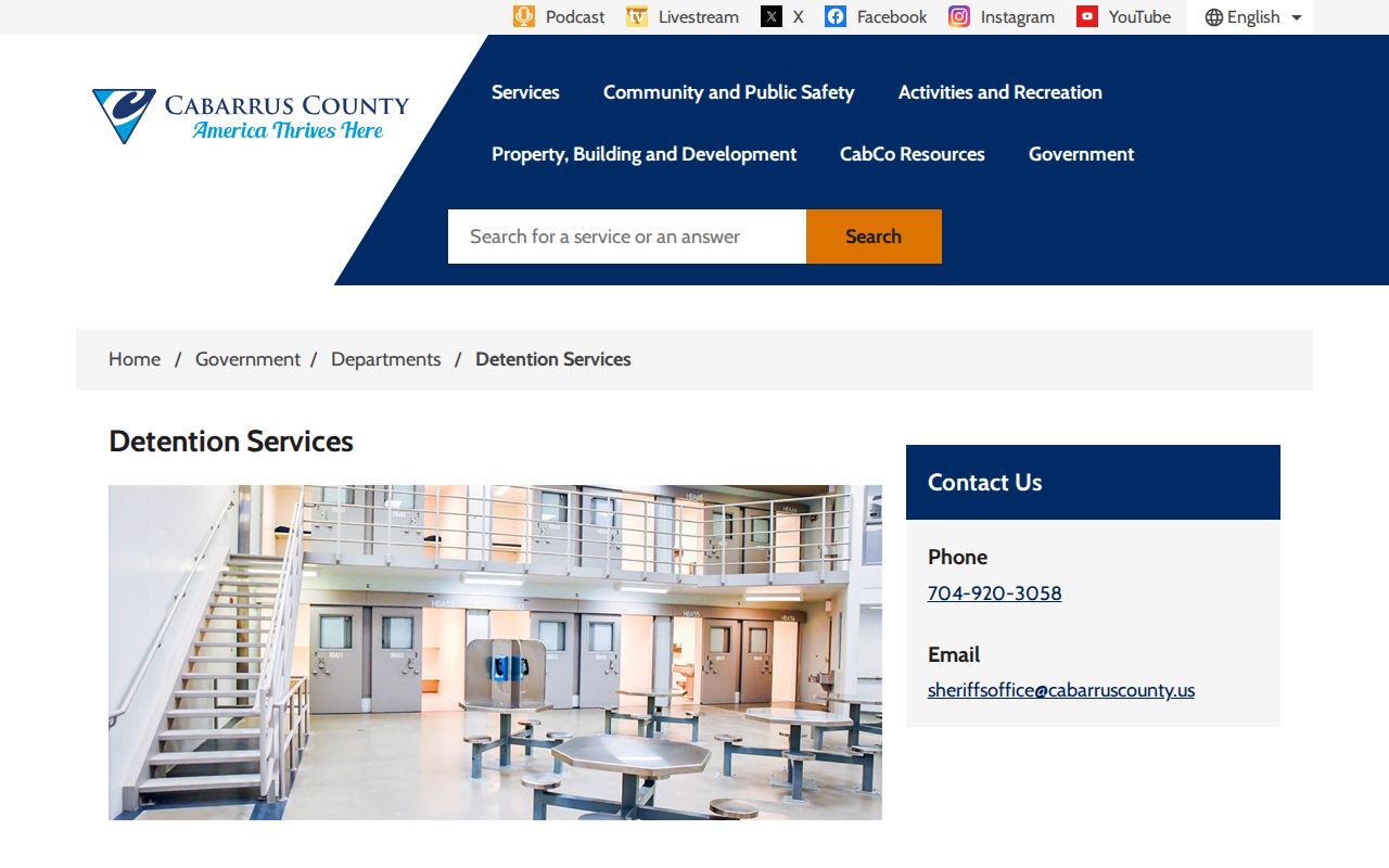 Cabarrus County arrest and detention services information