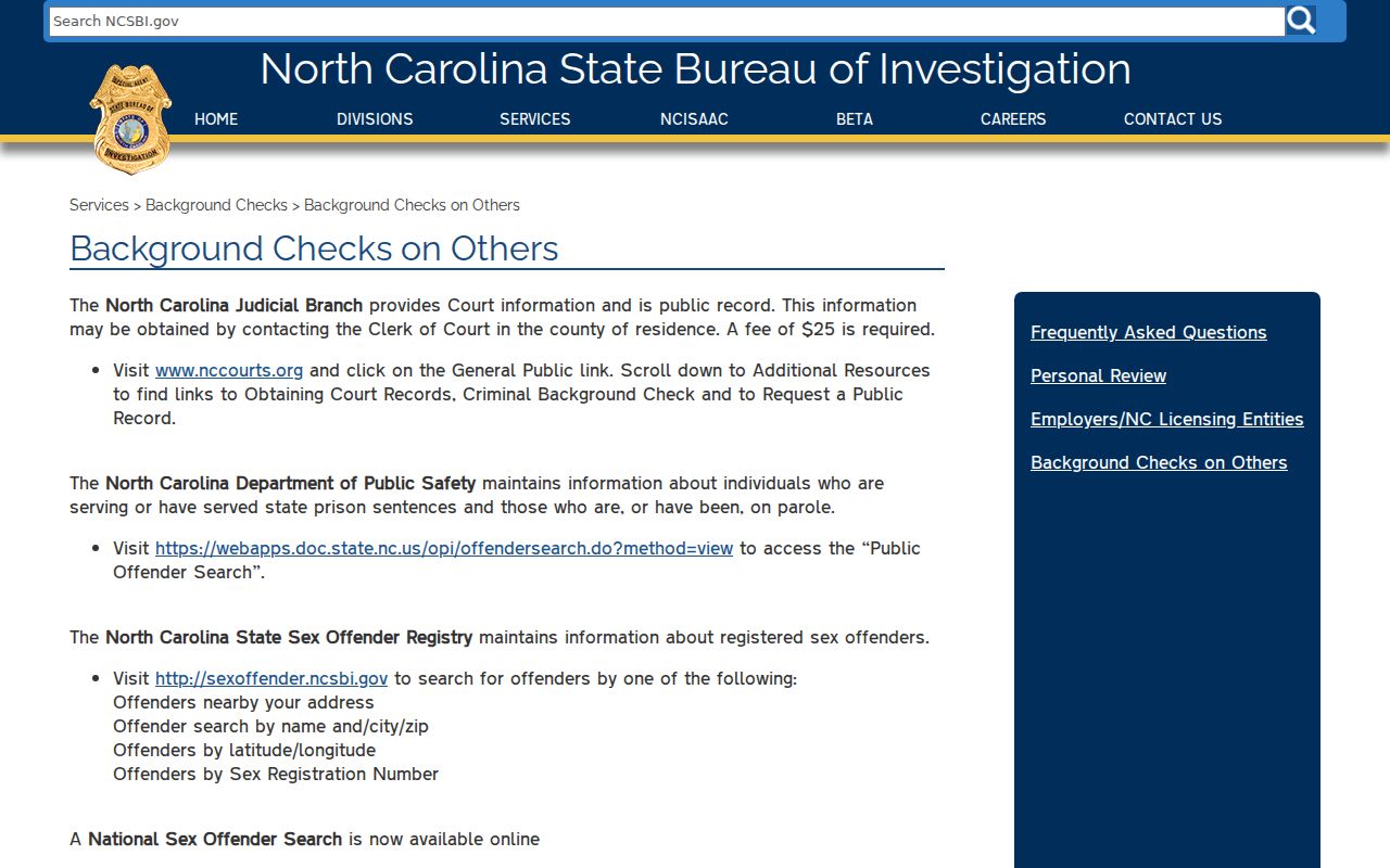 Cabarrus County arrest record and SBI check channels