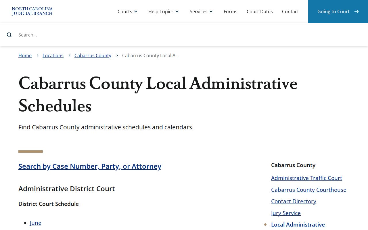 Cabarrus County criminal court case schedules