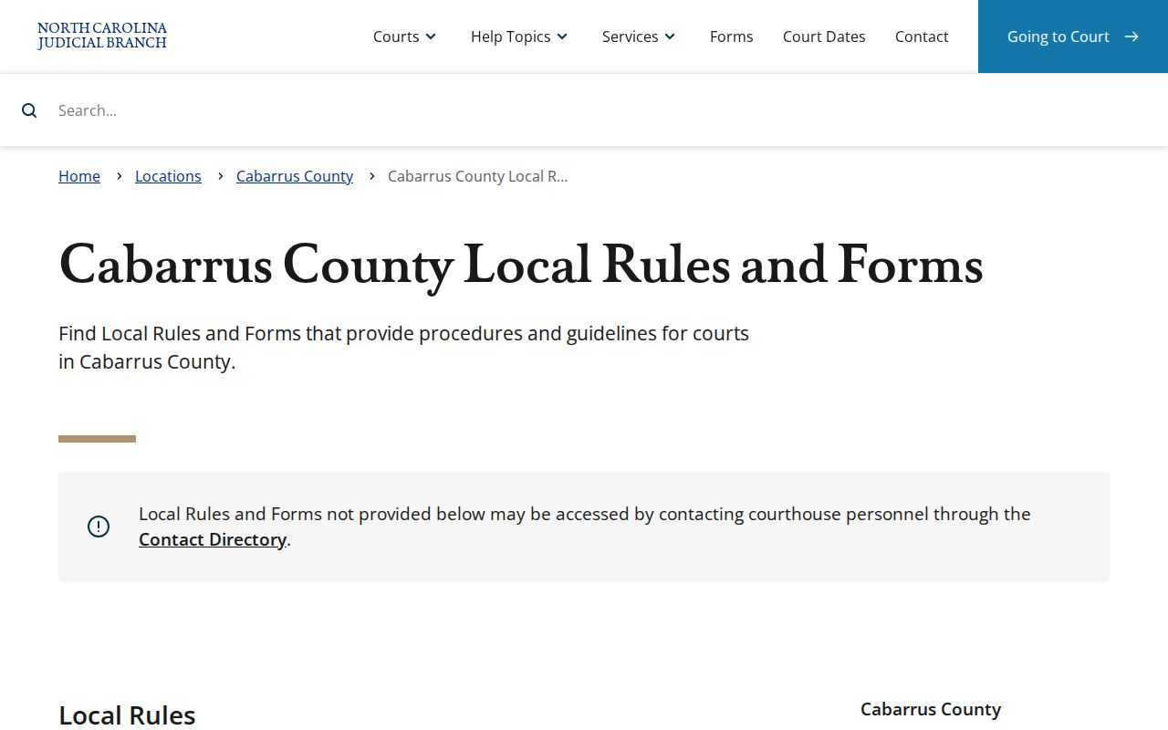 Cabarrus County criminal court case rules and forms