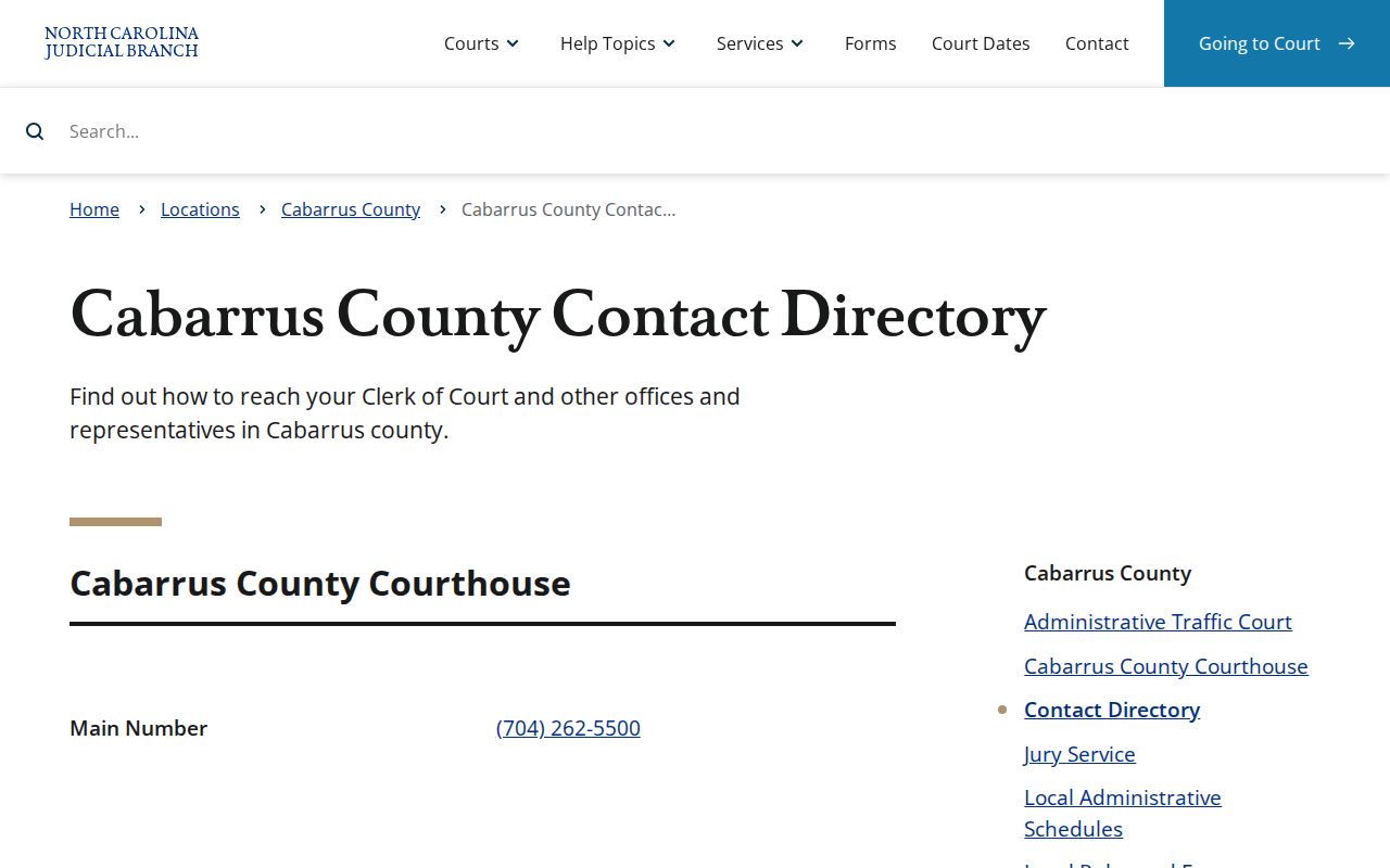 Cabarrus County court case contact directory