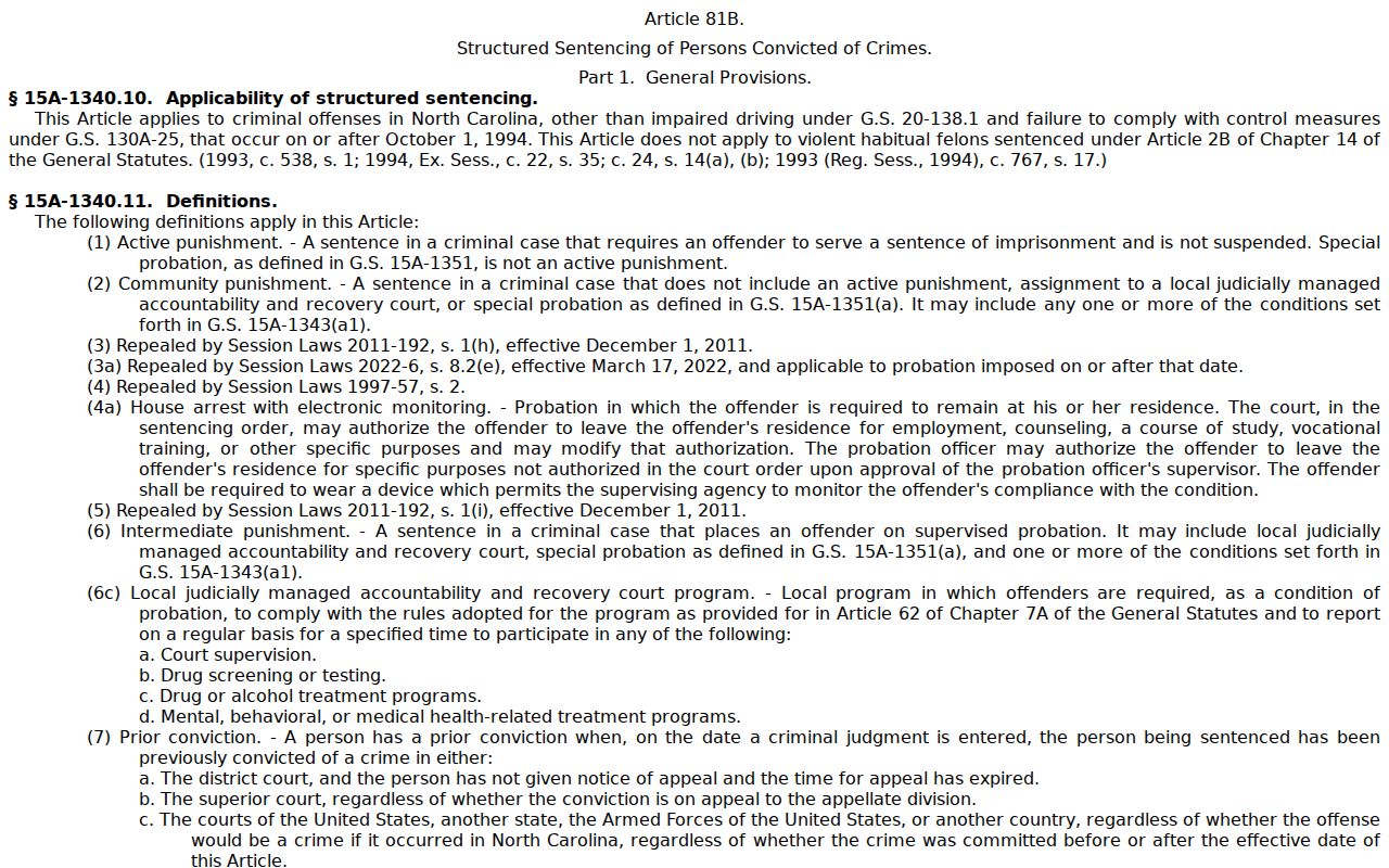 Kannapolis criminal record felony and misdemeanor statutes