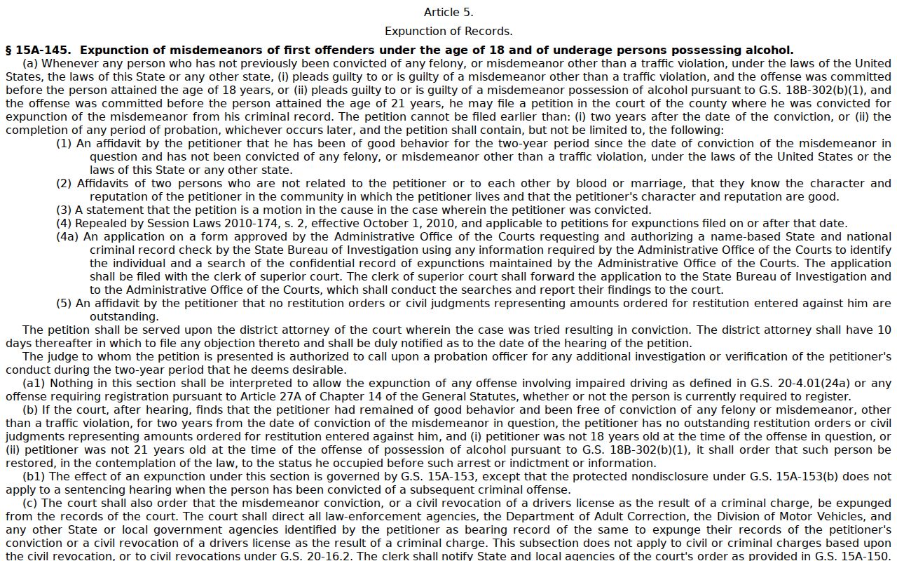 Kannapolis criminal record expunction law