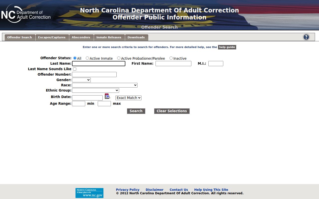 Cabarrus County criminal history NCDAC offender search
