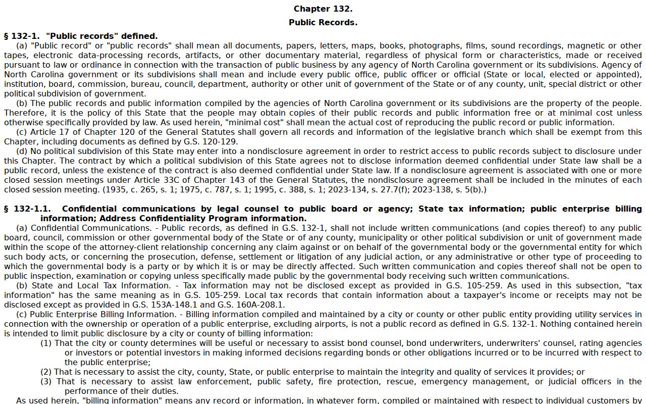Cabarrus County criminal records North Carolina Public Records Law